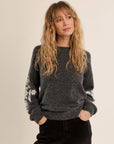 Knit Sweater with Floral Embroidery