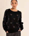 Knit Sweater with Glittery Hearts