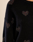 Knit Sweater with Glittery Hearts
