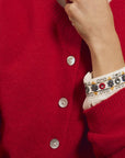 Round Neck Knit Cardigan in Red