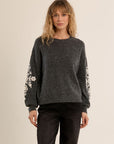 Knit Sweater with Floral Embroidery