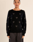 Knit Sweater with Glittery Hearts