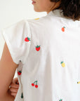 White Shirt with Fruit and Salad Embroidery