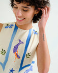 Long Dress with Palm and Mermaid print