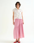 White Shirt with Fruit and Salad Embroidery