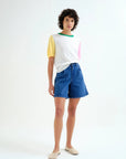 Blue Denim Shorts with Wavy Detail