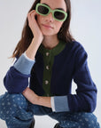 Two Tone Knit Carigan in Blue and Green