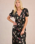 Long Satin Dress with Abstract Floral Print