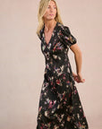 Long Satin Dress with Abstract Floral Print
