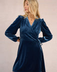 Velvet Wrap Dress in Denim Blue