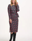 Claudia Jersey Tie Midi Dress in Green/Multi, Flower Explosion