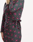 Claudia Jersey Tie Midi Dress in Green/Multi, Flower Explosion