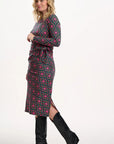 Claudia Jersey Tie Midi Dress in Green/Multi, Flower Explosion