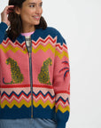 Solana Knitted Bomber in Multi, Leopard and Palms