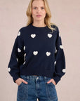 Embossed Heart Sweater in Navy and White