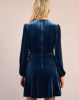 Velvet Wrap Dress in Denim Blue