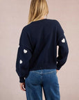 Embossed Heart Sweater in Navy and White