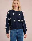 Embossed Heart Sweater in Navy and White