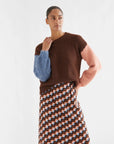 Brown Blue and Coral Two Tone Knit Sweater