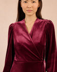 Velvet Wrap Dress in Dark Red