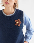 Navy Blue Wool Blend Knit Vest