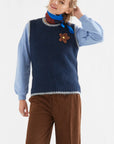 Navy Blue Wool Blend Knit Vest