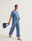 Light blue chambray cotton trousers