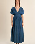 Elegant Long Dress with Pleated Detail
