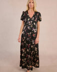 Long Satin Dress with Abstract Floral Print