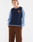 Navy Blue Wool Blend Knit Vest