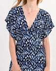 Long V Neck Dress in Blue Flo Pattern