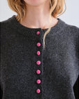 Grey Cardigan with Pink Buttons