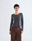Grey Cardigan with Heart Shaped Buttons