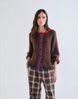 Brown Cardigan with Multi Colour Collar and Cuffs