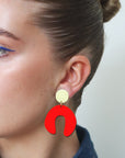 D Doodle Earrings in Wood and Brass Red