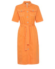 Cenny Denim Midi Shirt Dress in Persimmon Orange