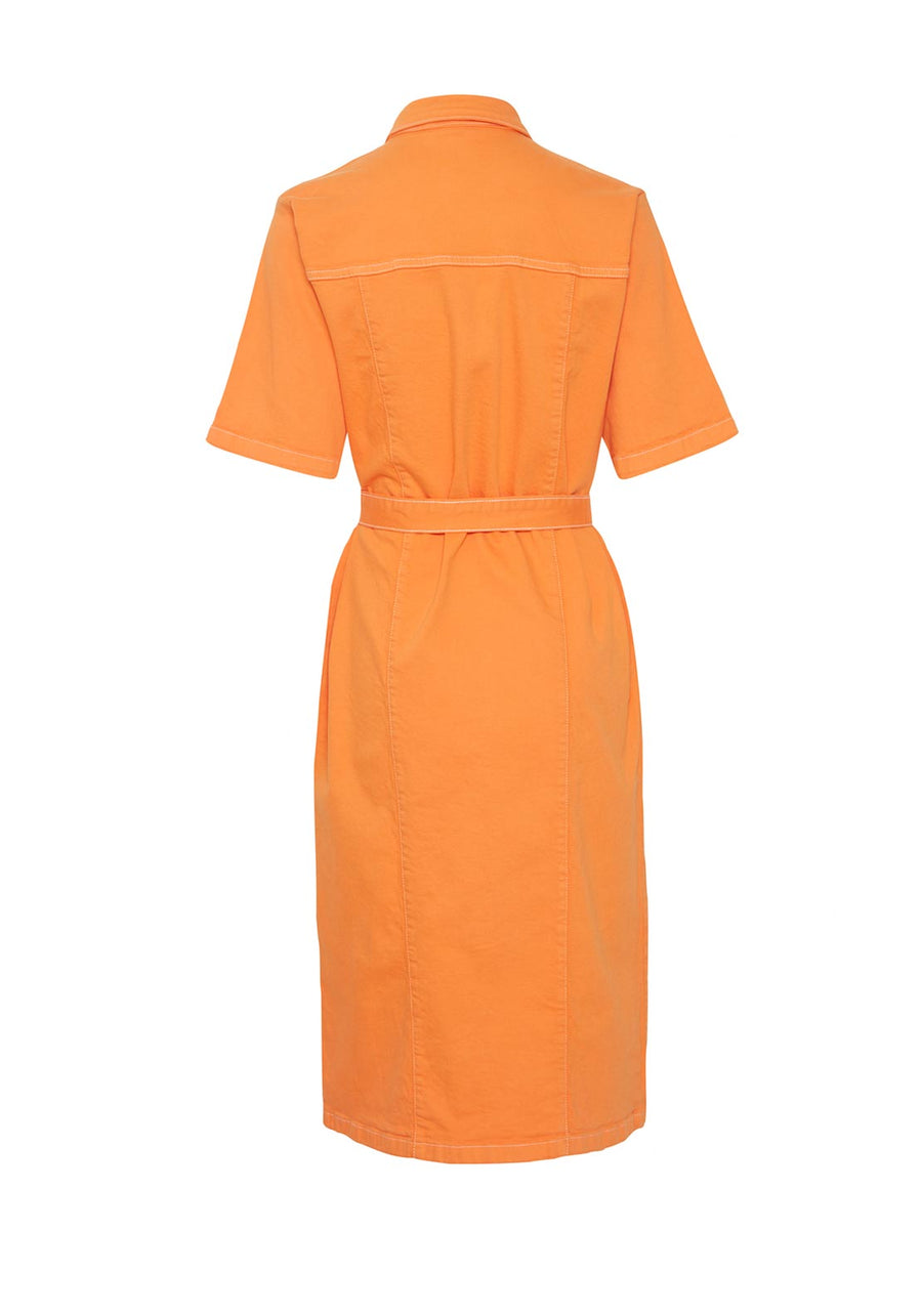 Cenny Denim Midi Shirt Dress in Persimmon Orange