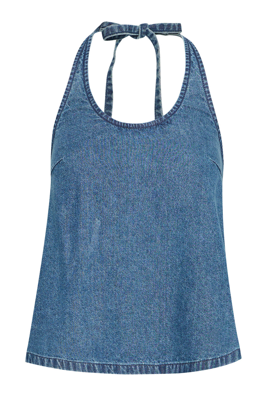 Dallas Halter Top in Medium Blue