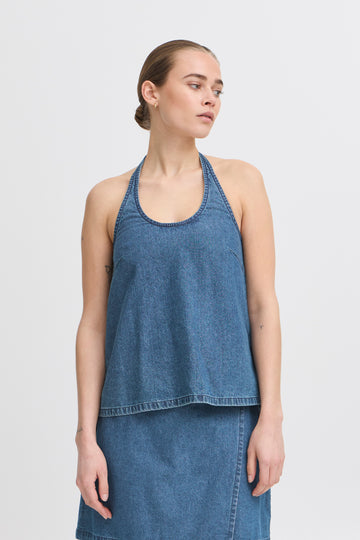 Dallas Halter Top in Medium Blue