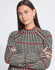 Kamara Stripe Knit in Black, White and Salsa