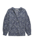 Print Shirt with Puffed Sleeves in Blue