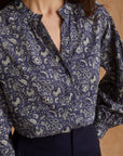 Print Shirt with Puffed Sleeves in Blue
