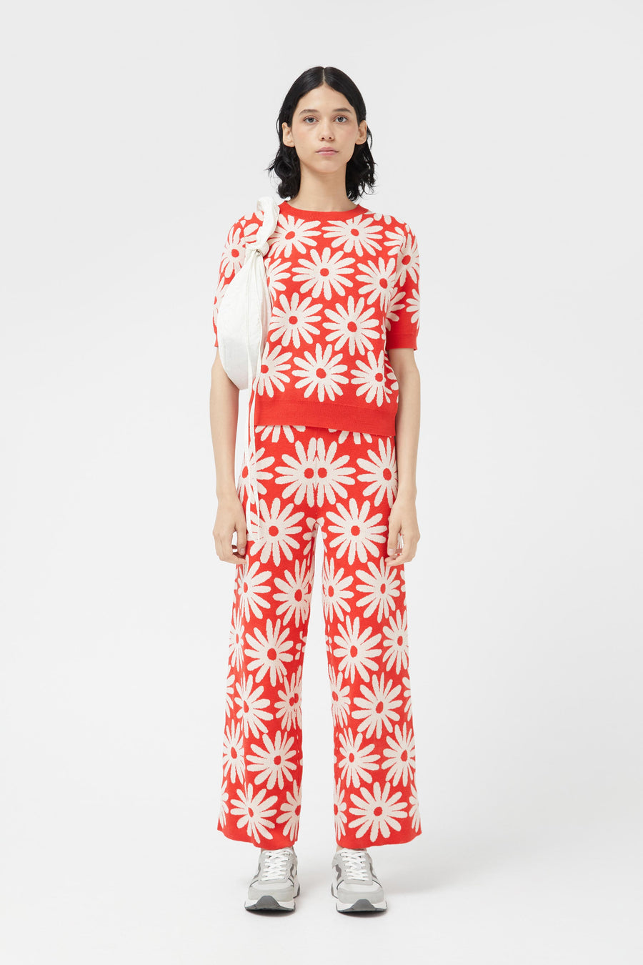 Floral Jacquard Top in Red and White