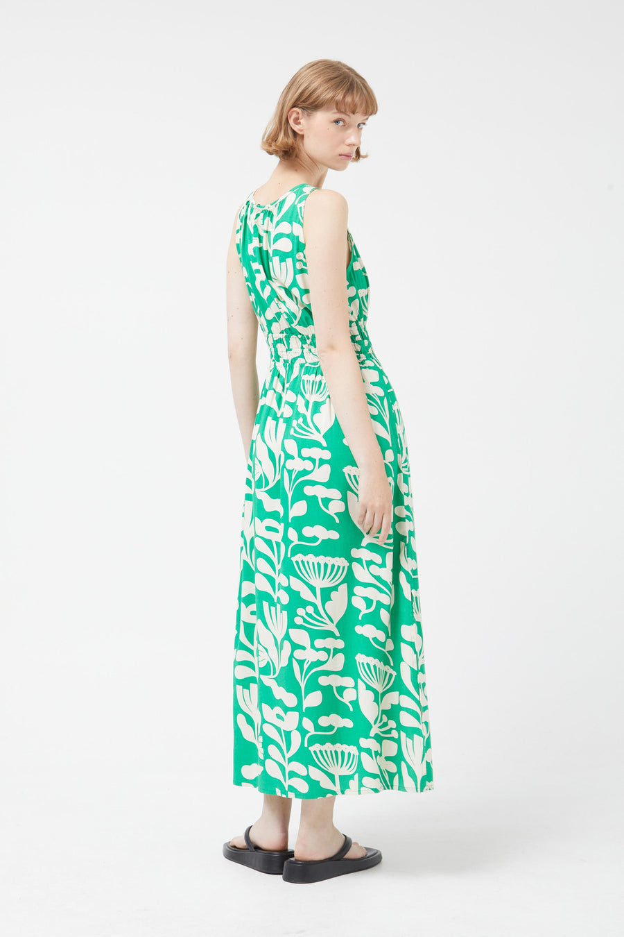 Midi Dress with Green Floral Print