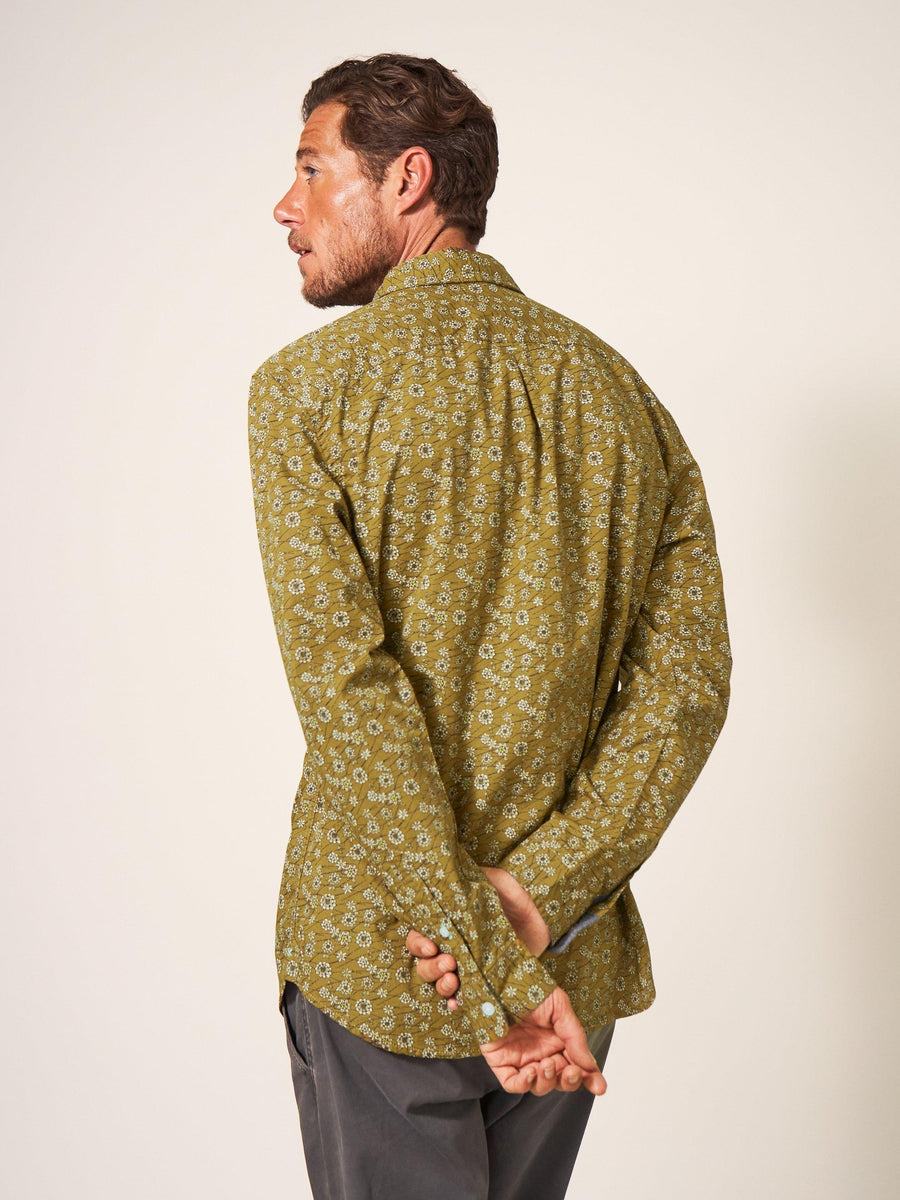Scattered Flower Print Shirt in Mid Green
