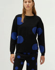 Blue Polka Dot Printed Jacquard Knit Sweater