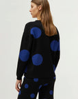 Blue Polka Dot Printed Jacquard Knit Sweater