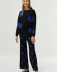 Blue Polka Dot Printed Jacquard Knit Sweater