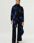 Blue Polka Dot Printed Jacquard Knit Sweater