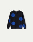 Blue Polka Dot Printed Jacquard Knit Sweater